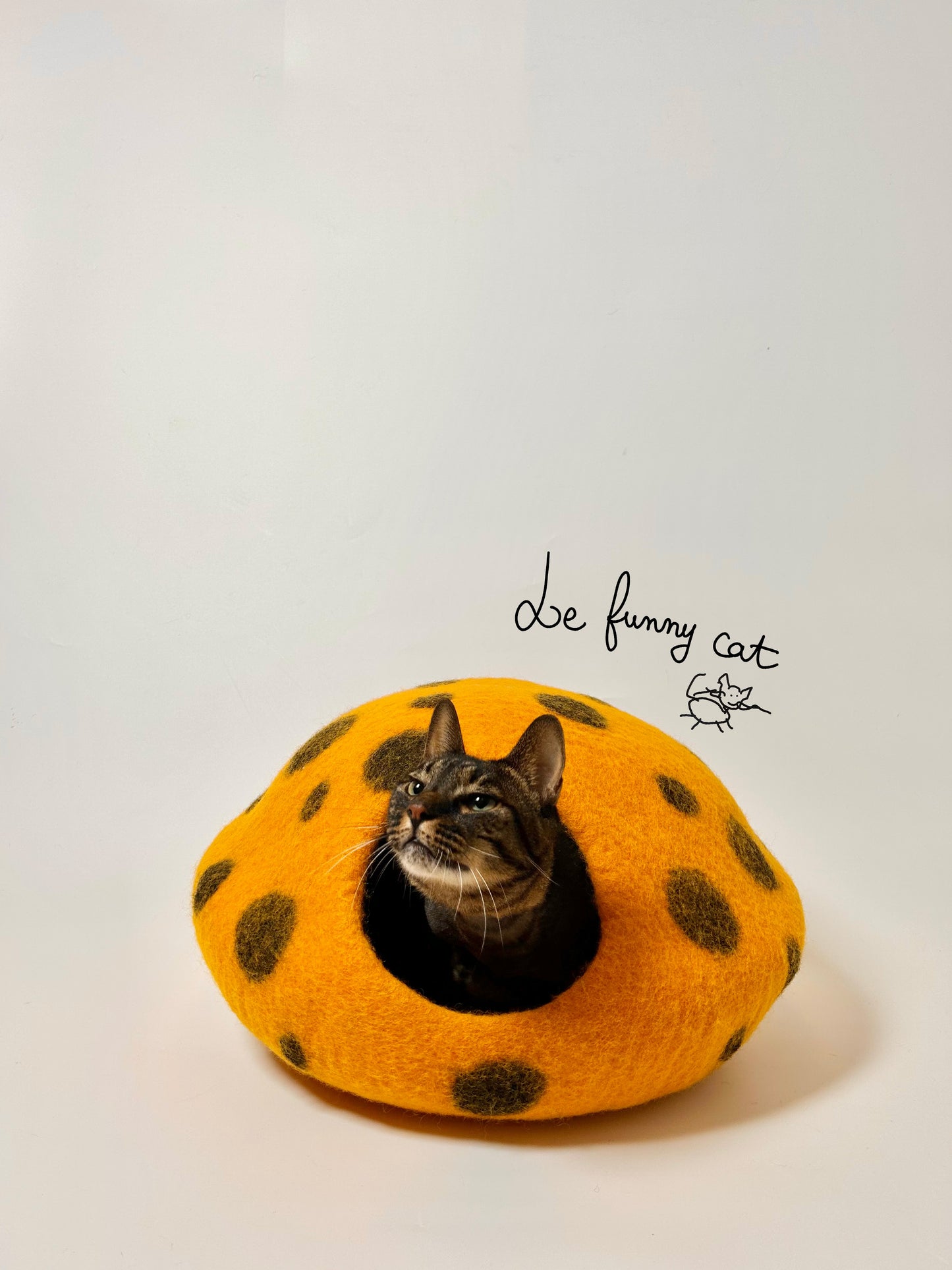 Front view of the Rotten Pumpkin felt cat cave