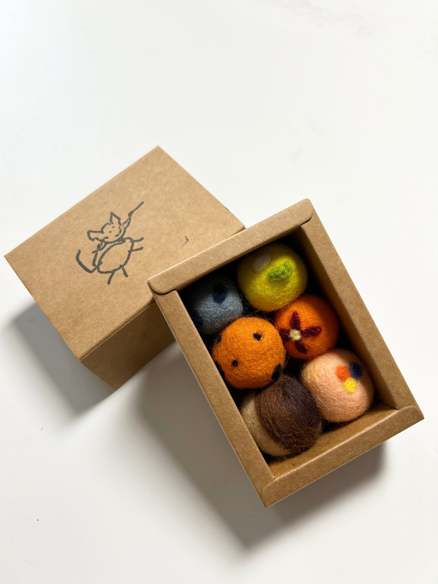Front view of the MeowMeow Magical Balls felt cat toy balls