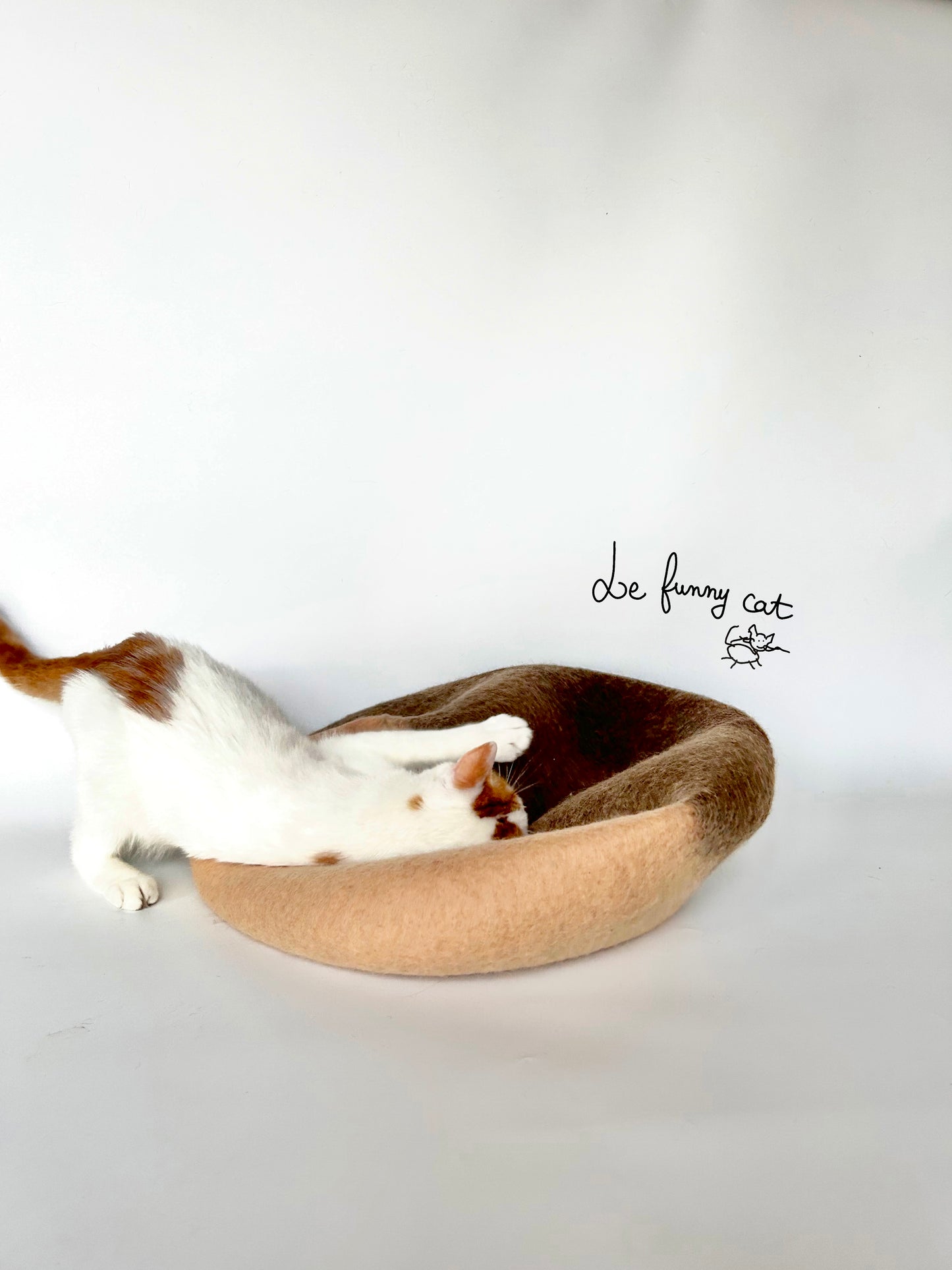 Cat relaxing inside the A Chestnut handmade felt cat cave