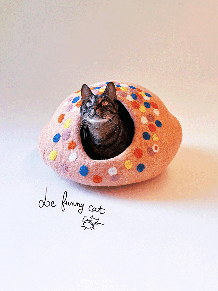 Candy House handmade felt cat cave for indoor cats