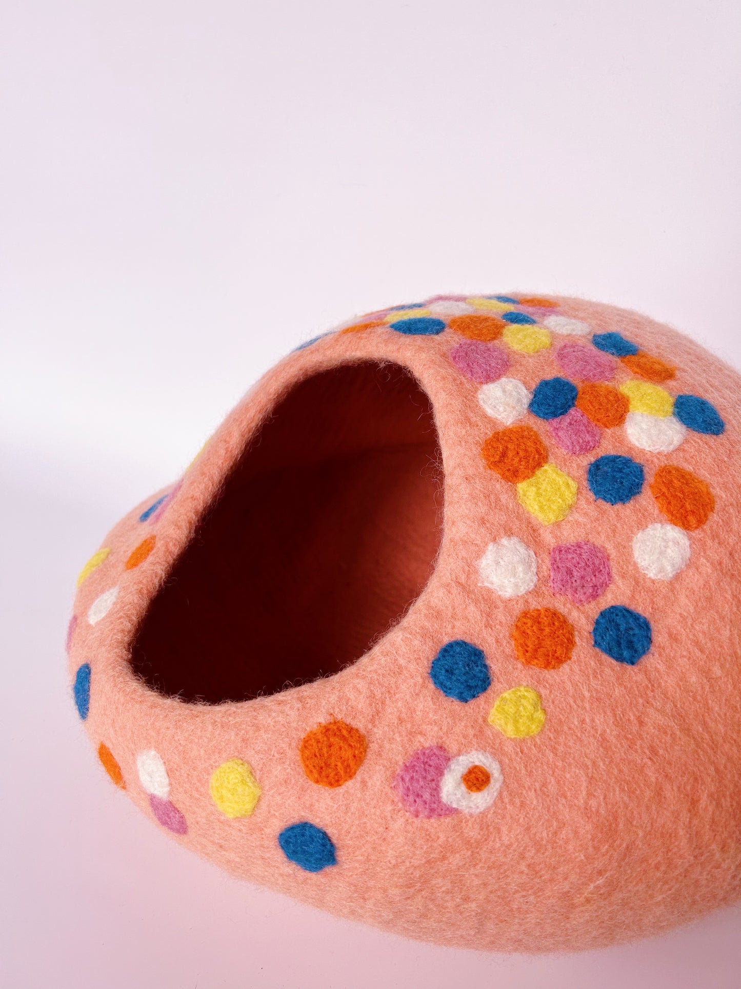 Side profile of the Candy House felt cat cave
