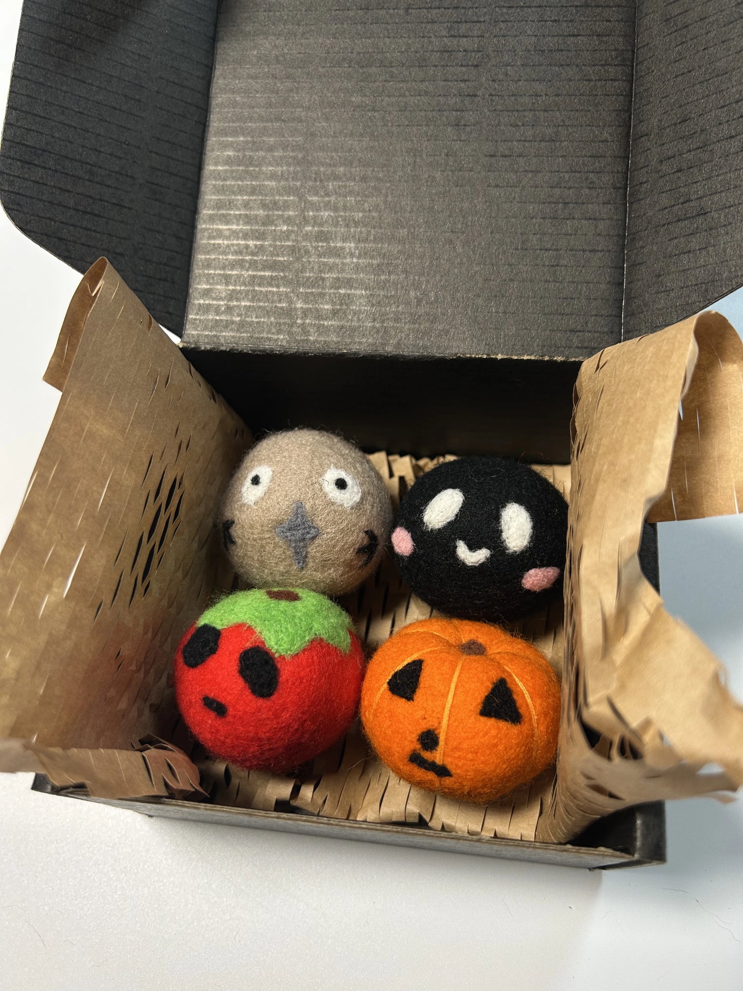Packaging for Corner Monster handmade felt cat toy balls