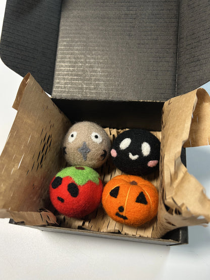 Packaging for Corner Monster handmade felt cat toy balls