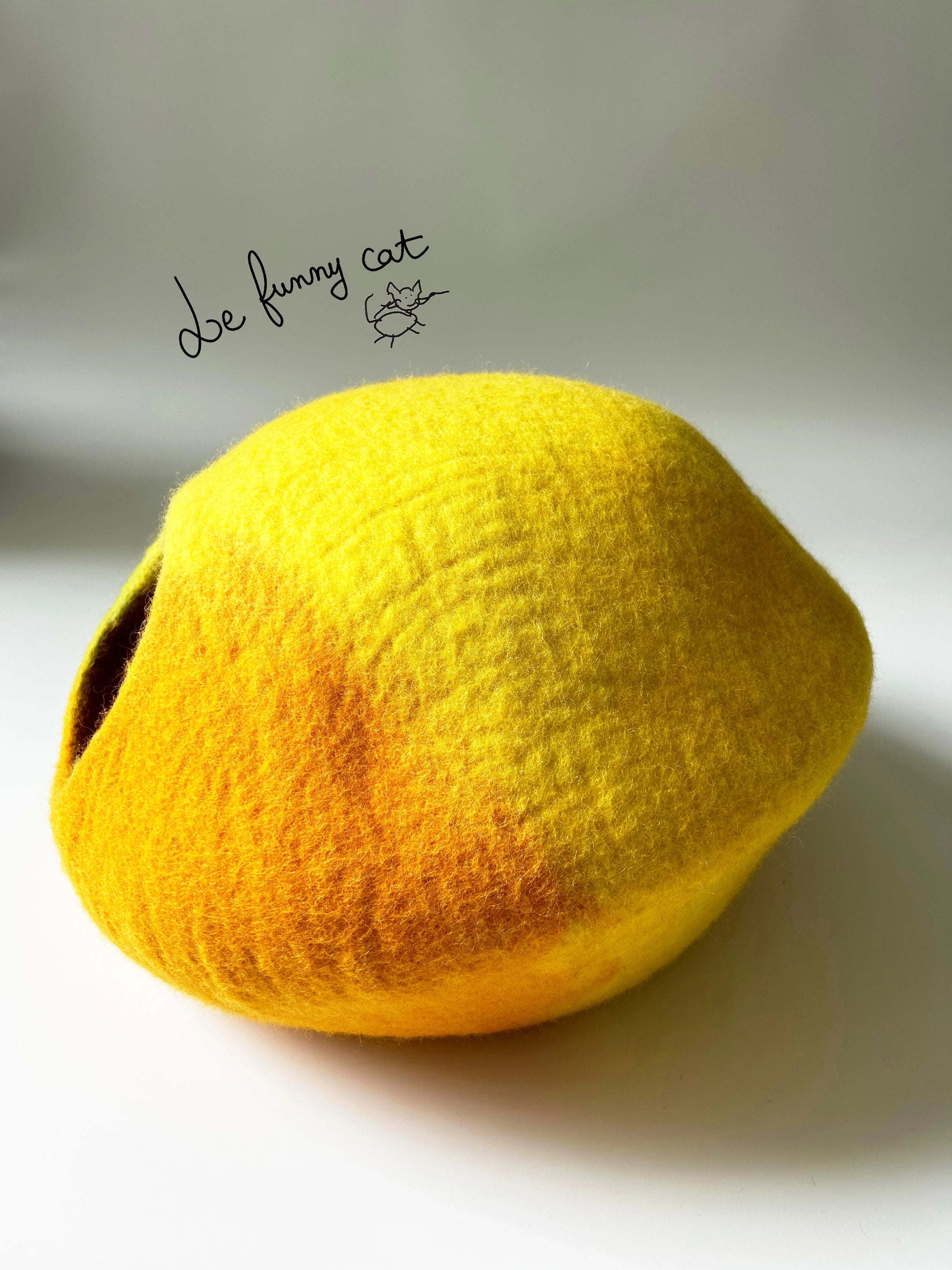 Side profile of the Amalfi Lemon felt cat cave