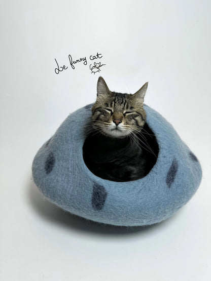 Mysterious Blue Crystal handmade felt cat cave for indoor cats