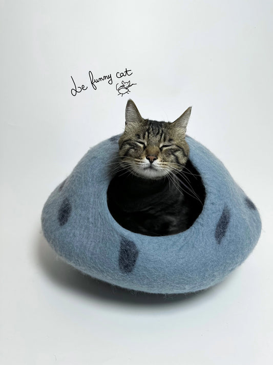 Mysterious Blue Crystal handmade felt cat cave for indoor cats