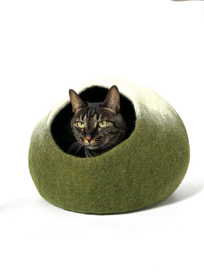 Matcha Mochi handmade felt cat cave for indoor cats