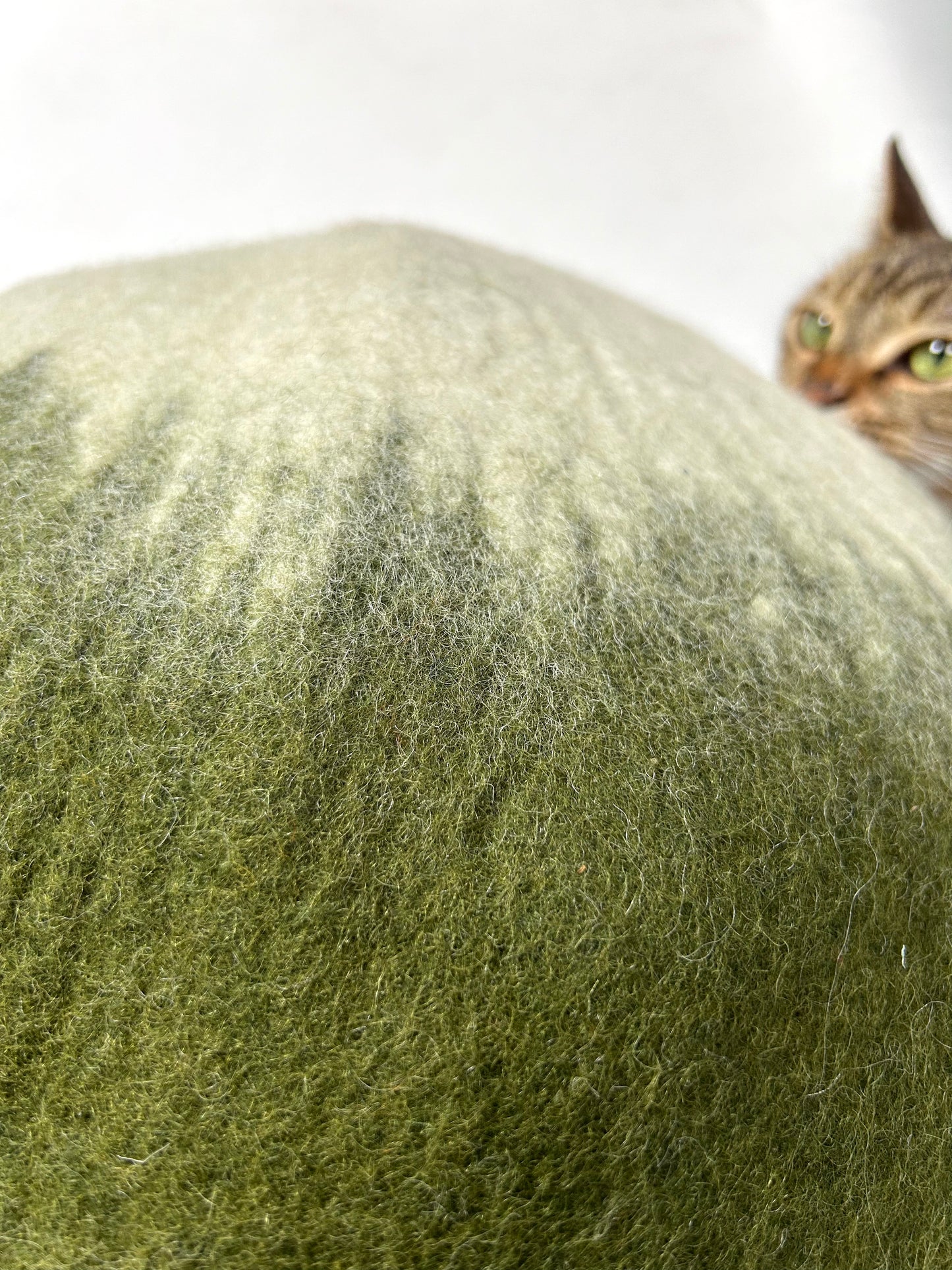 Close-up of the premium wool felt used in the Matcha Mochi cat cave