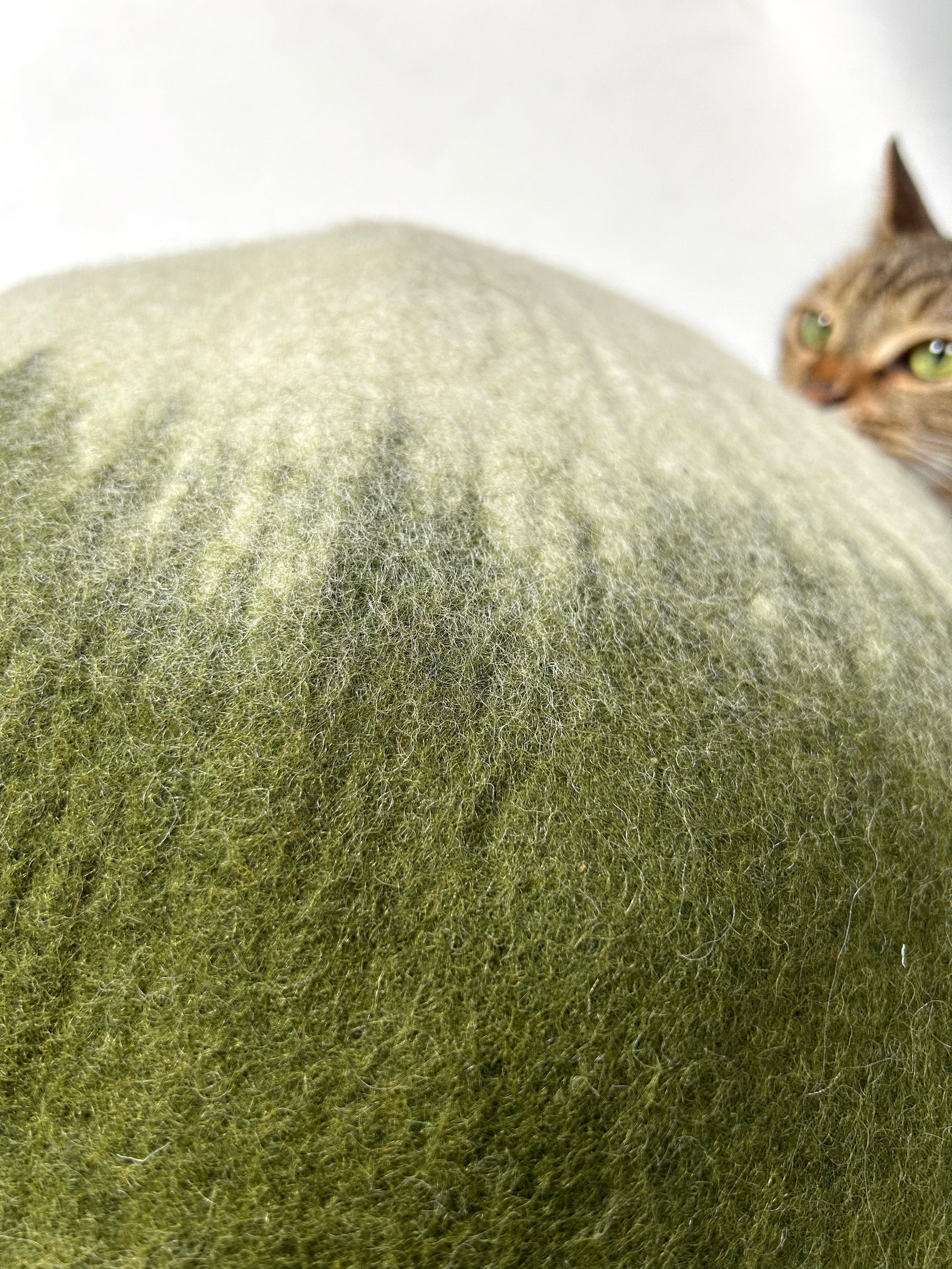Close-up of the premium wool felt used in the Matcha Mochi cat cave