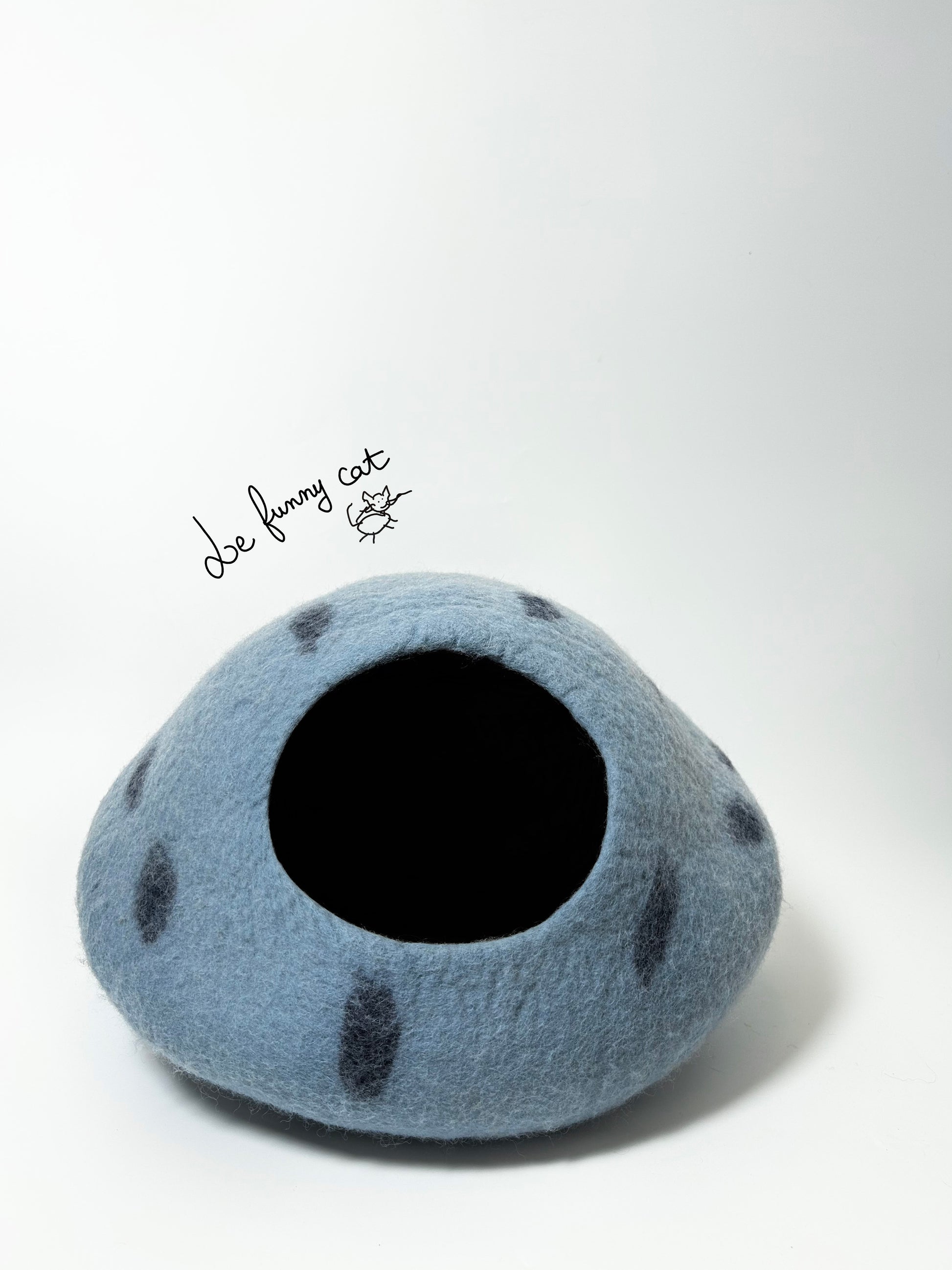 Front view of the Mysterious Blue Crystal felt cat cave