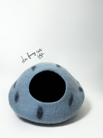 Front view of the Mysterious Blue Crystal felt cat cave
