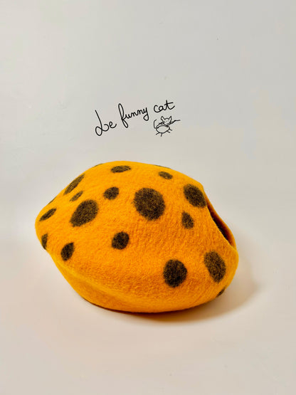 Back view of the Rotten Pumpkin handmade felt cat cave