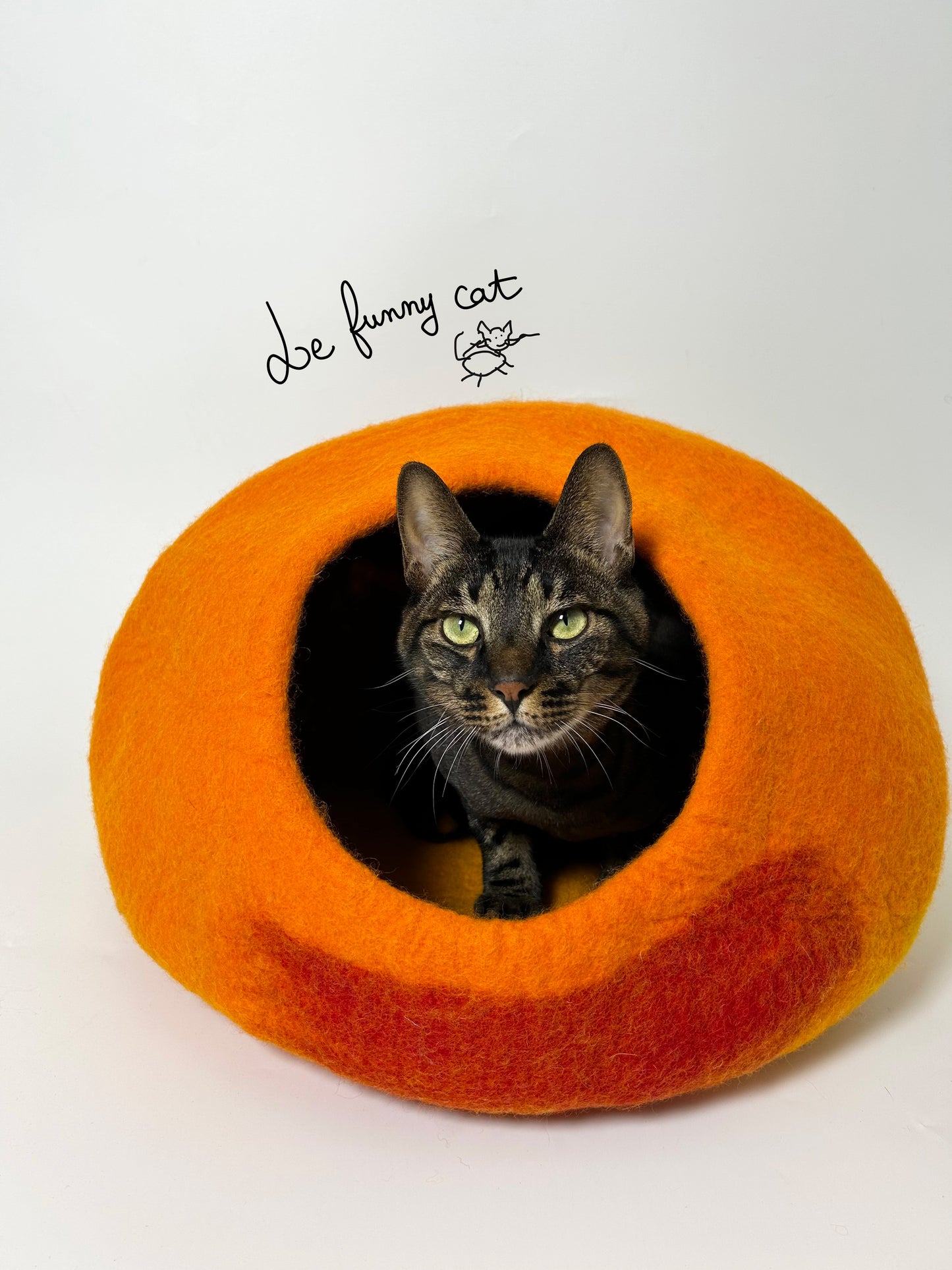 Front view of the Warm Sunset felt cat cave
