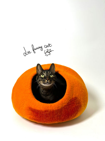 Warm Sunset handmade felt cat cave for indoor cats