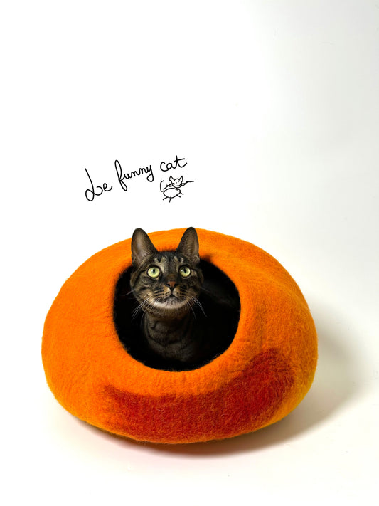 Warm Sunset handmade felt cat cave for indoor cats