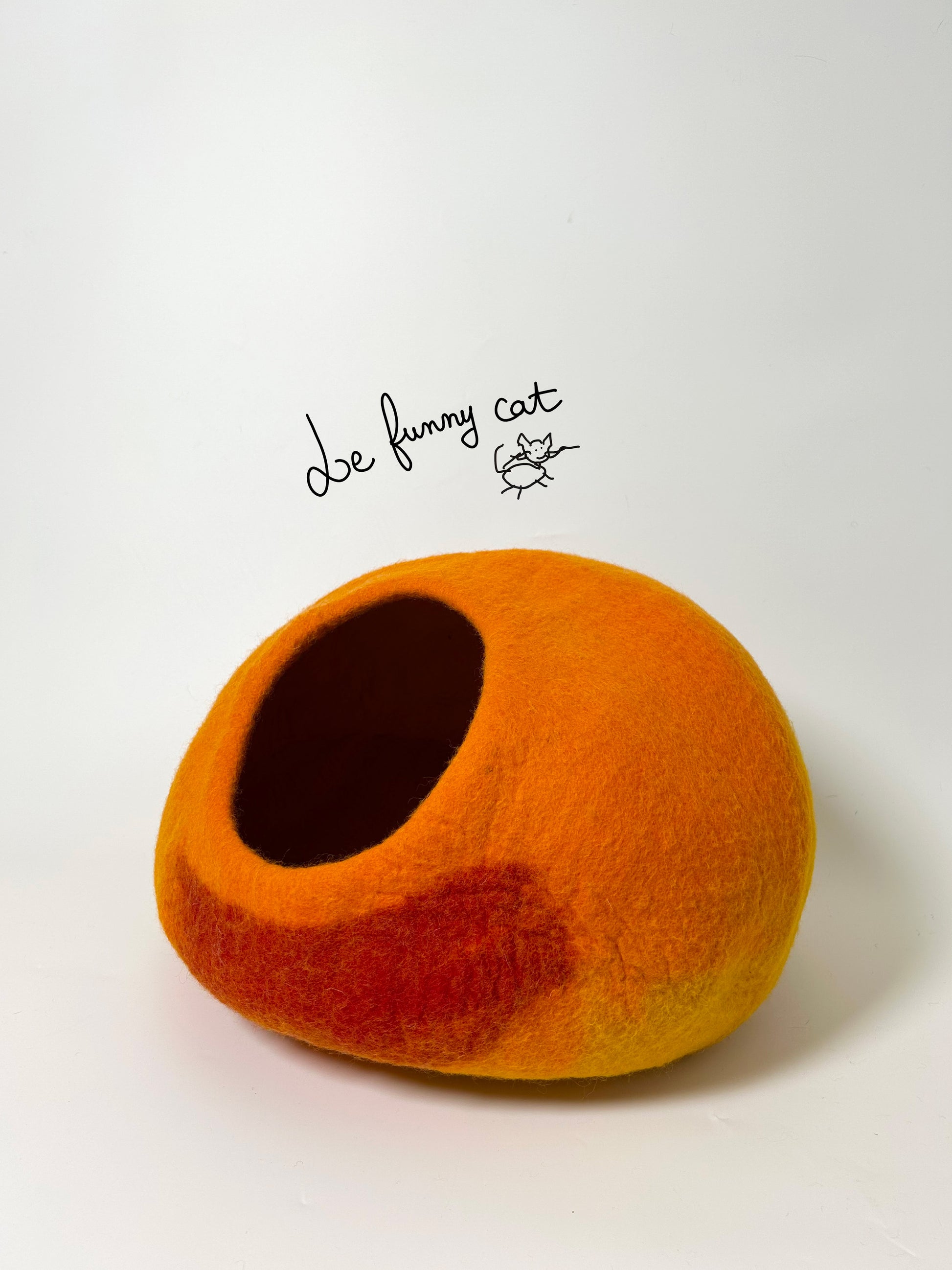 Side profile of the Warm Sunset felt cat cave